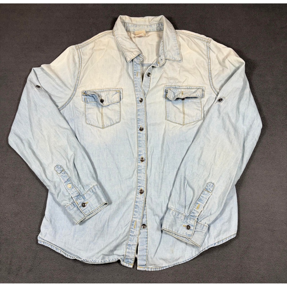 Mossimo Supply CoButton Up Shirt Women Large Light Blue Denim Long Sleeve Cotton